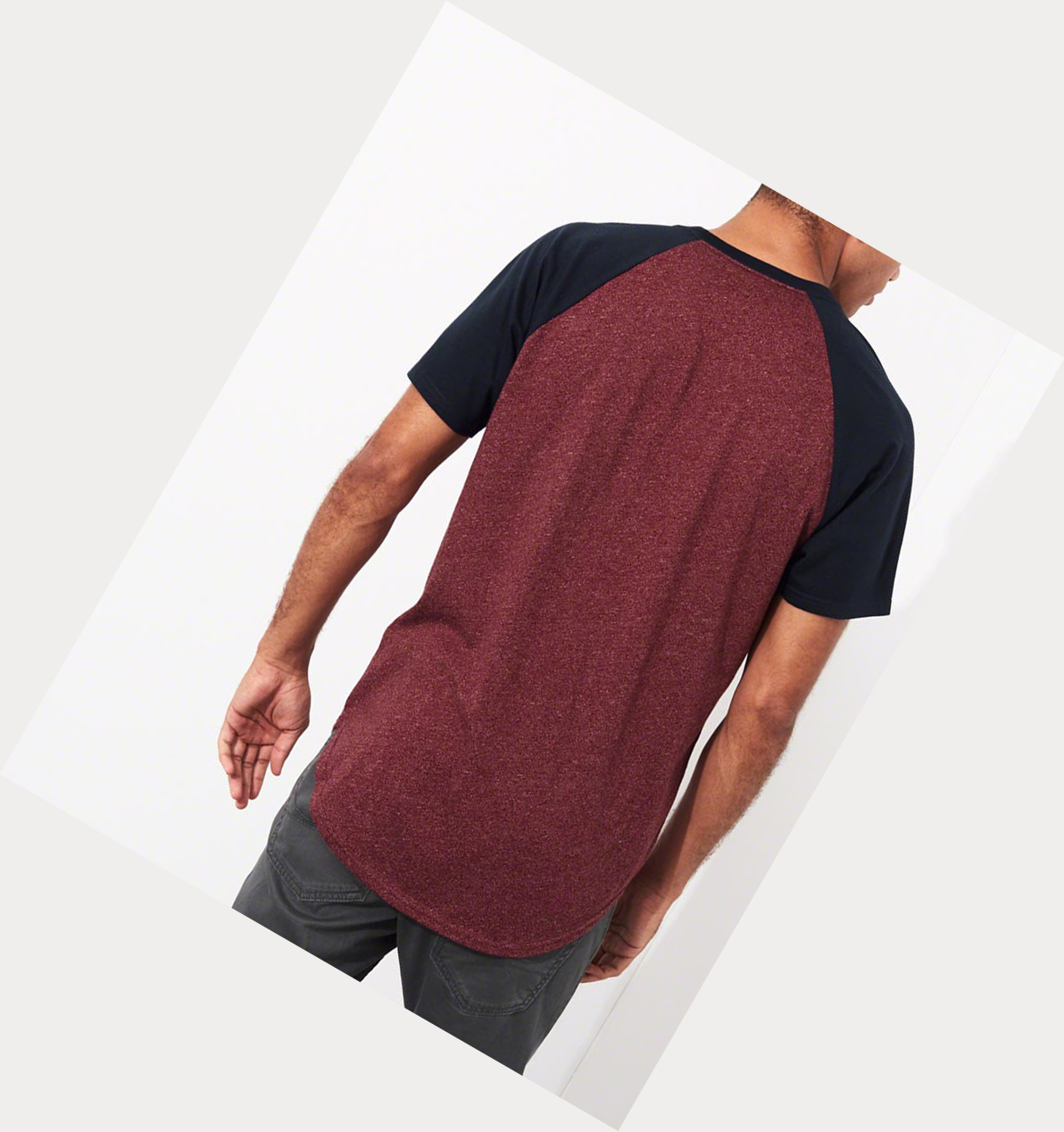 Burgundy Men's Hollister Colorblock Curved Hem Short Sleeve | UK-405EJTV