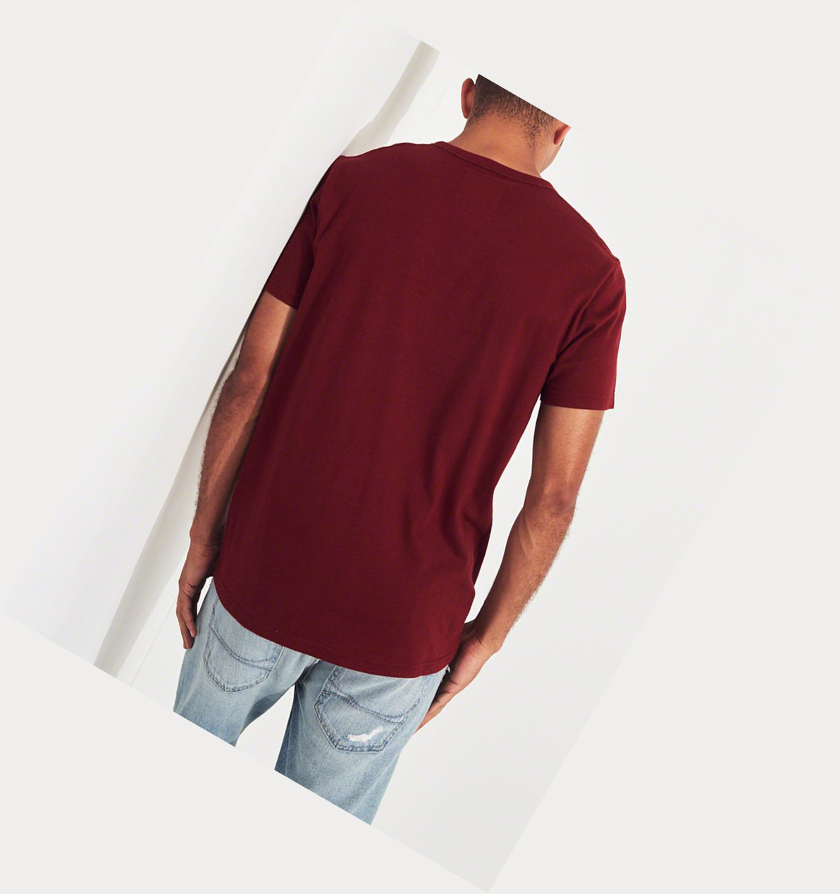 Burgundy Men's Hollister Logo Short Sleeve | UK-158BIVW