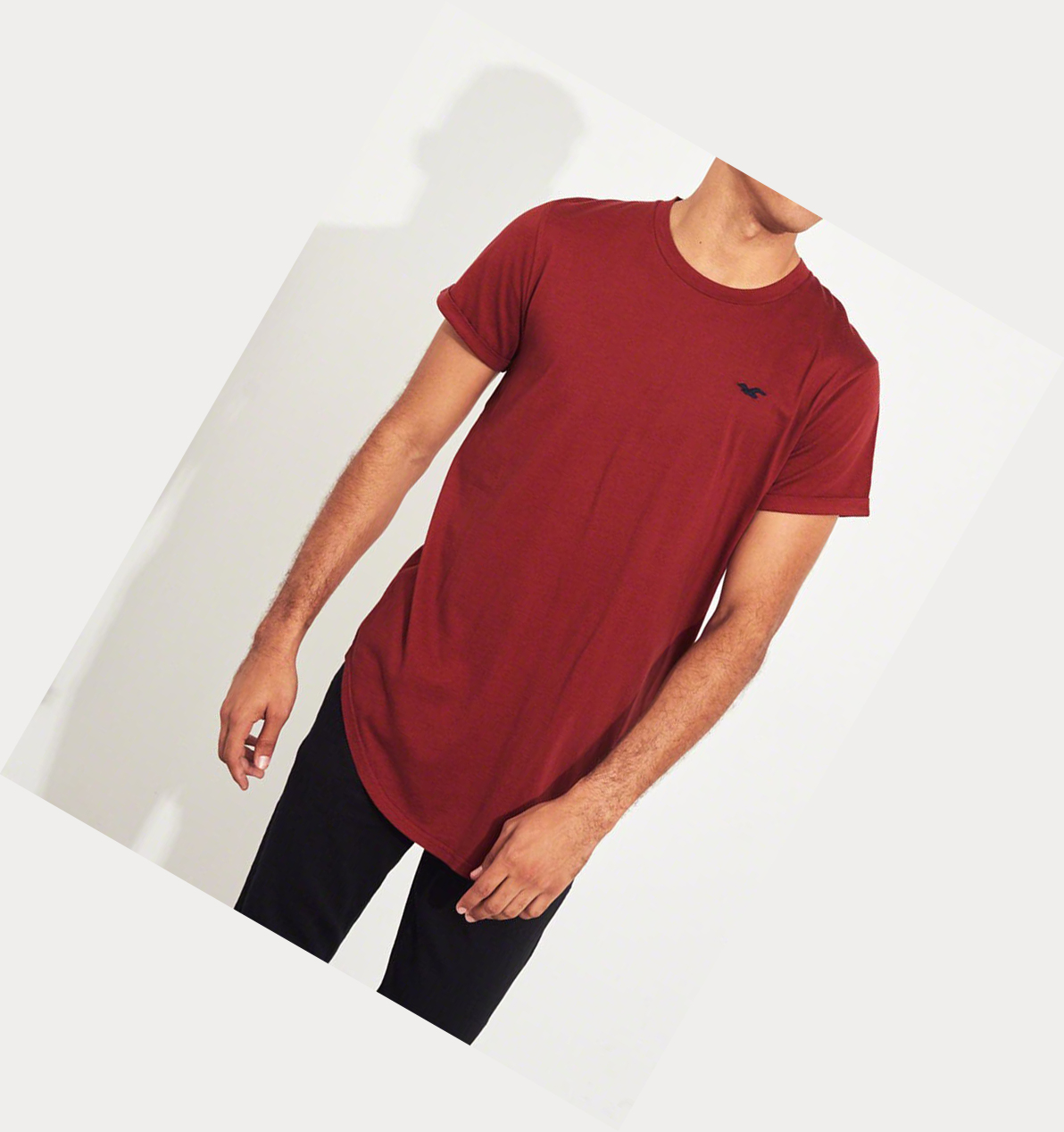 Burgundy Men's Hollister Must-Have Curved Hem Short Sleeve | UK-120PDAM