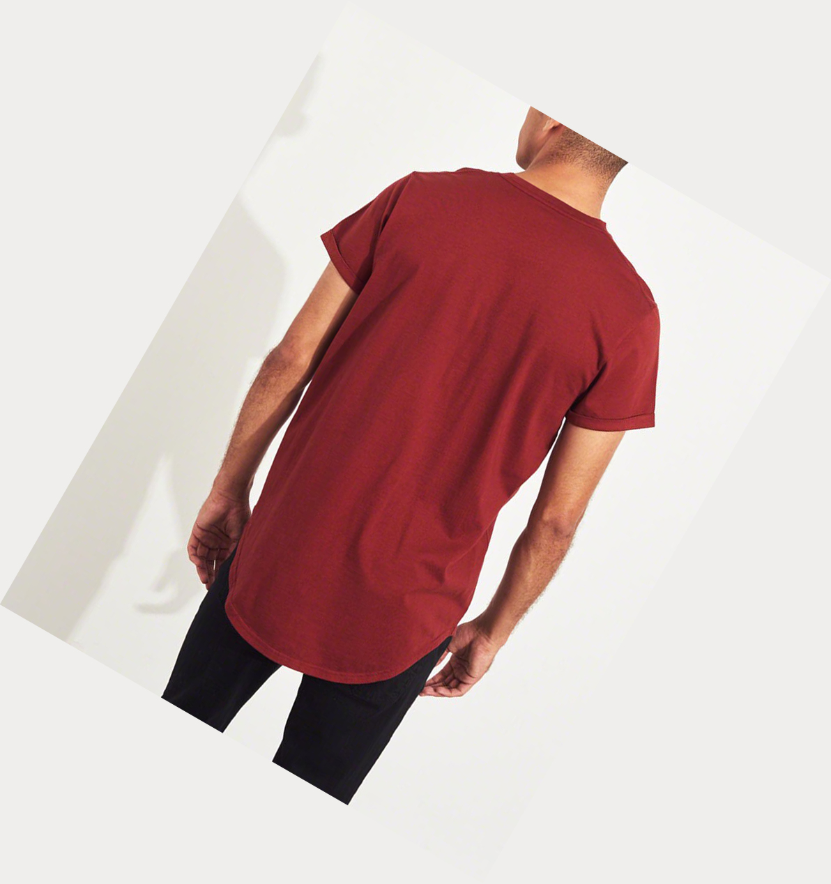 Burgundy Men's Hollister Must-Have Curved Hem Short Sleeve | UK-120PDAM