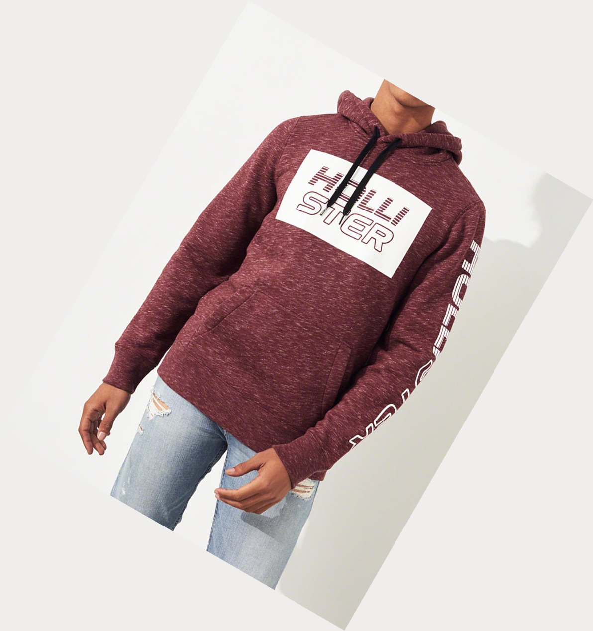 Burgundy Men's Hollister Print Logo Graphic Hoodie | UK-354NDSK