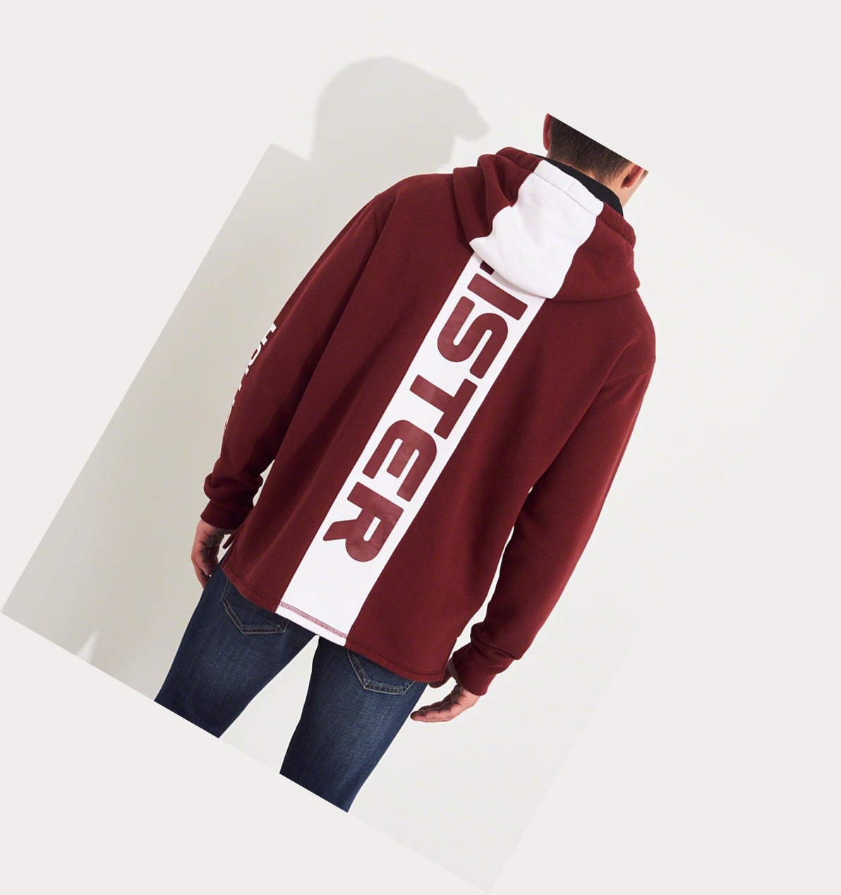 Burgundy Men's Hollister Print Logo Graphic Hoodie | UK-803DBLF