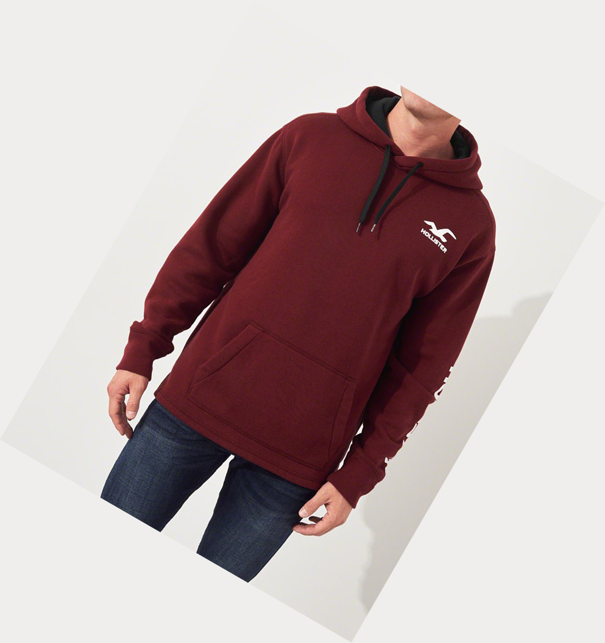 Burgundy Men's Hollister Print Logo Graphic Hoodie | UK-803DBLF