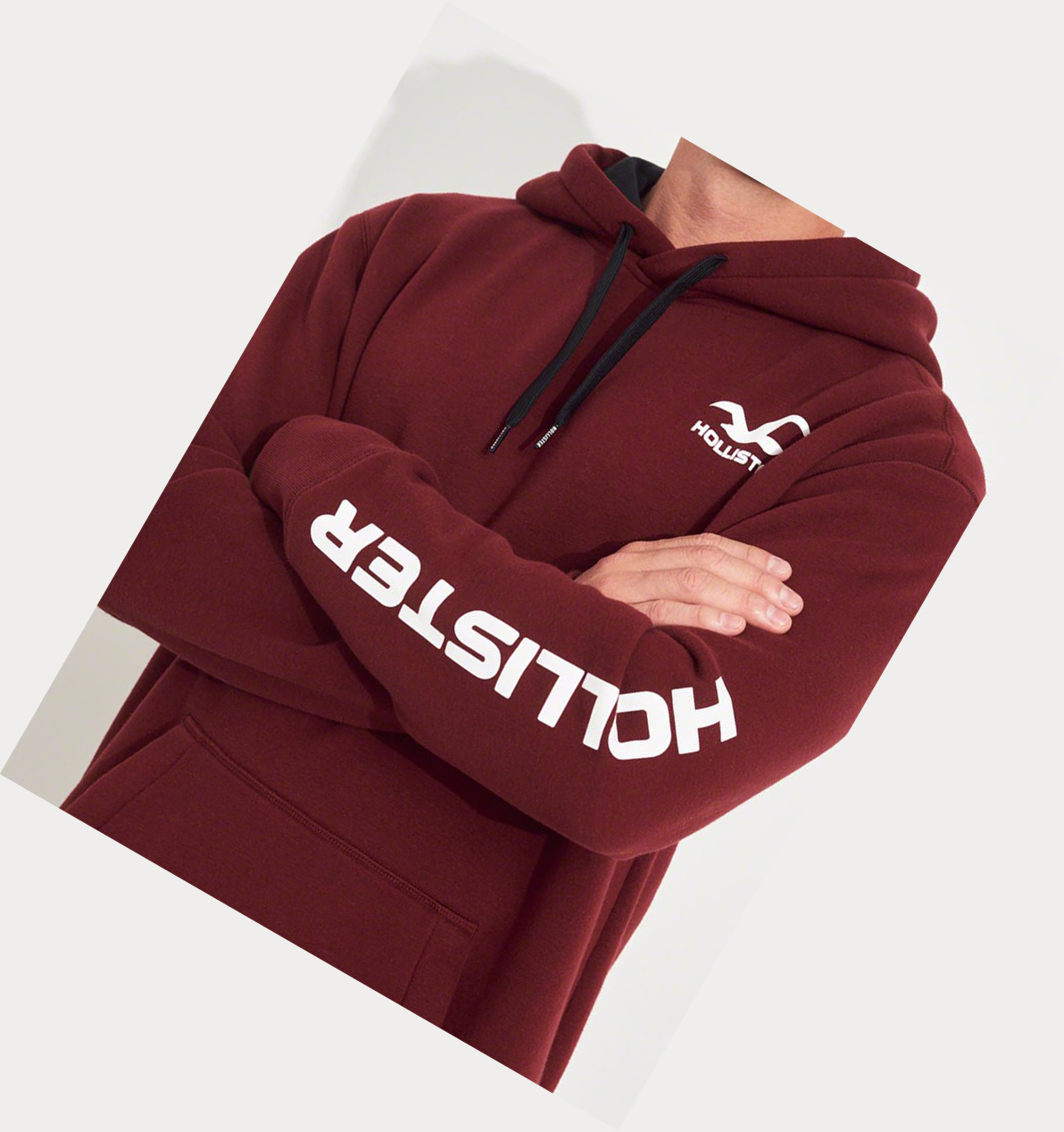 Burgundy Men's Hollister Print Logo Graphic Hoodie | UK-803DBLF