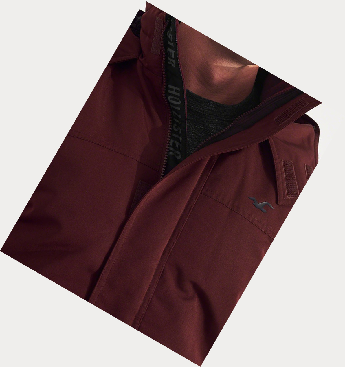 Burgundy Men's Hollister Sherpa-Lined Hooded Bomber Jackets | UK-314OJPW