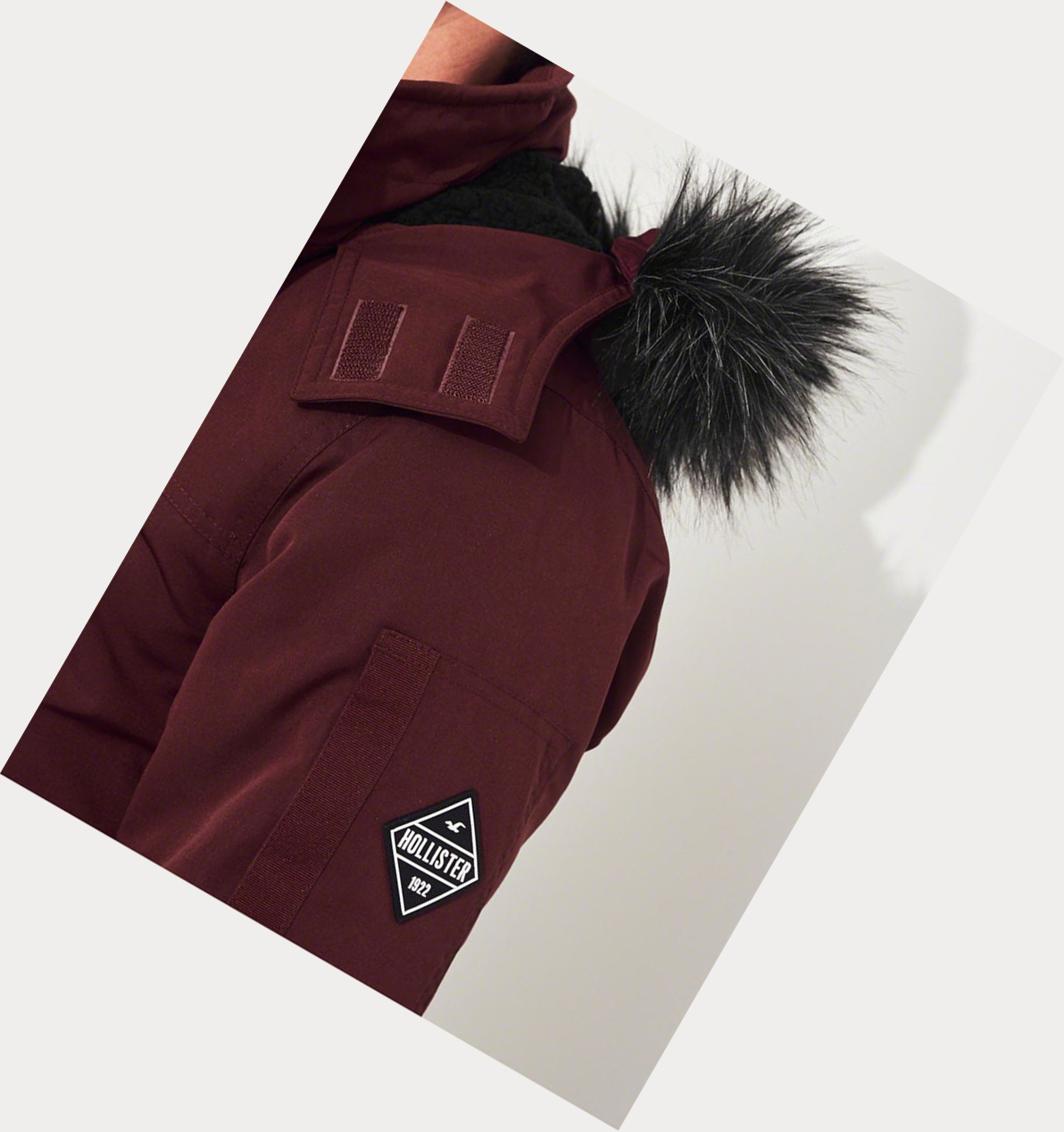 Burgundy Men's Hollister Sherpa-Lined Hooded Bomber Jackets | UK-314OJPW