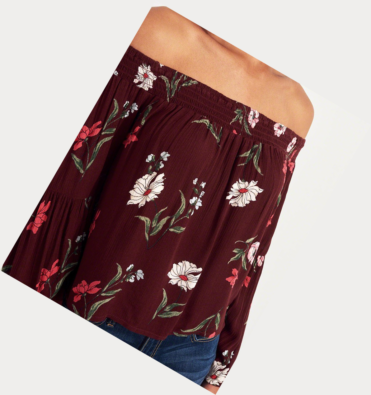 Burgundy Women's Hollister Balloon-Sleeve Off-The-Shoulder Long Sleeve | UK-276VPQG