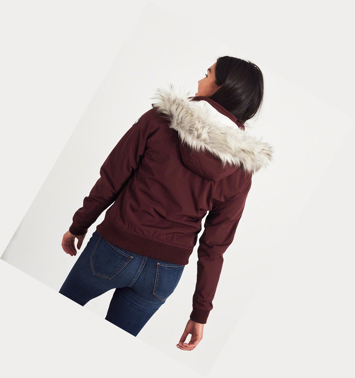 Burgundy Women's Hollister Cozy-Lined Bomber Jackets | UK-042MLGZ