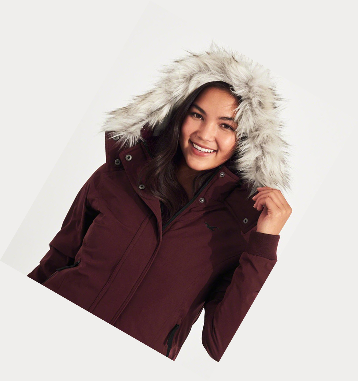 Burgundy Women's Hollister Cozy-Lined Bomber Jackets | UK-042MLGZ