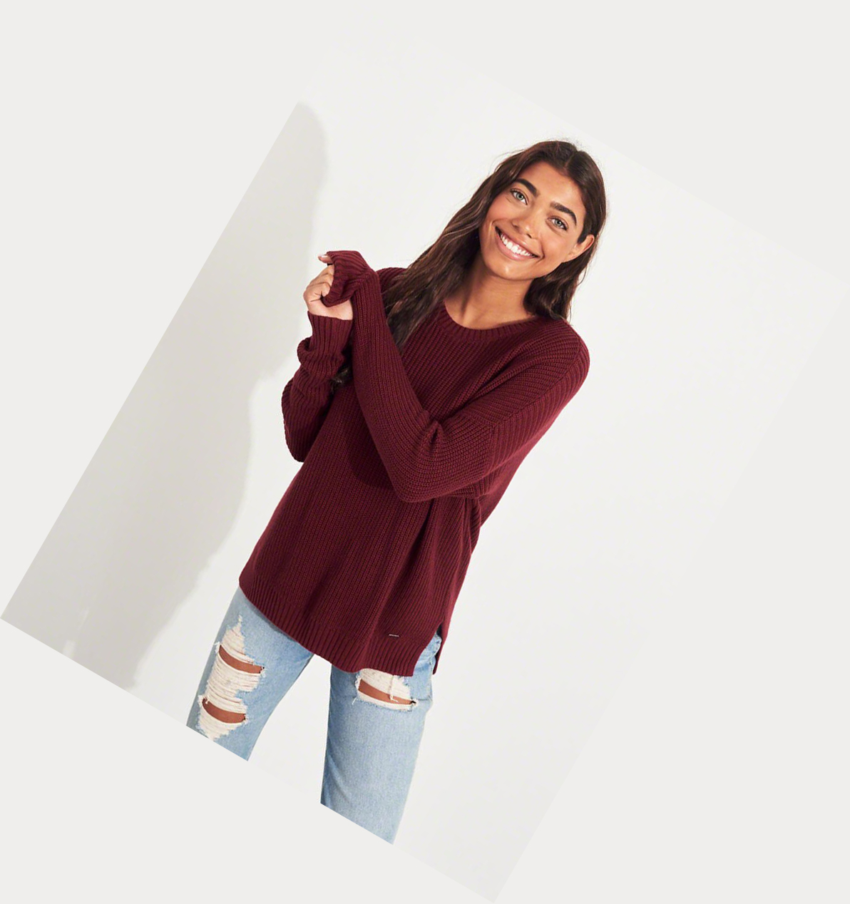 Burgundy Women's Hollister Crewneck Sweaters | UK-039ARSQ