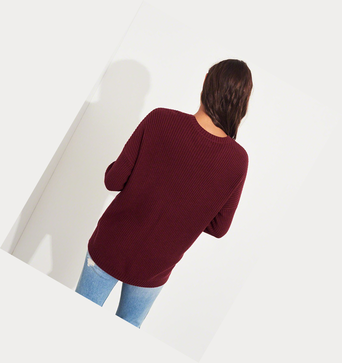 Burgundy Women's Hollister Crewneck Sweaters | UK-039ARSQ