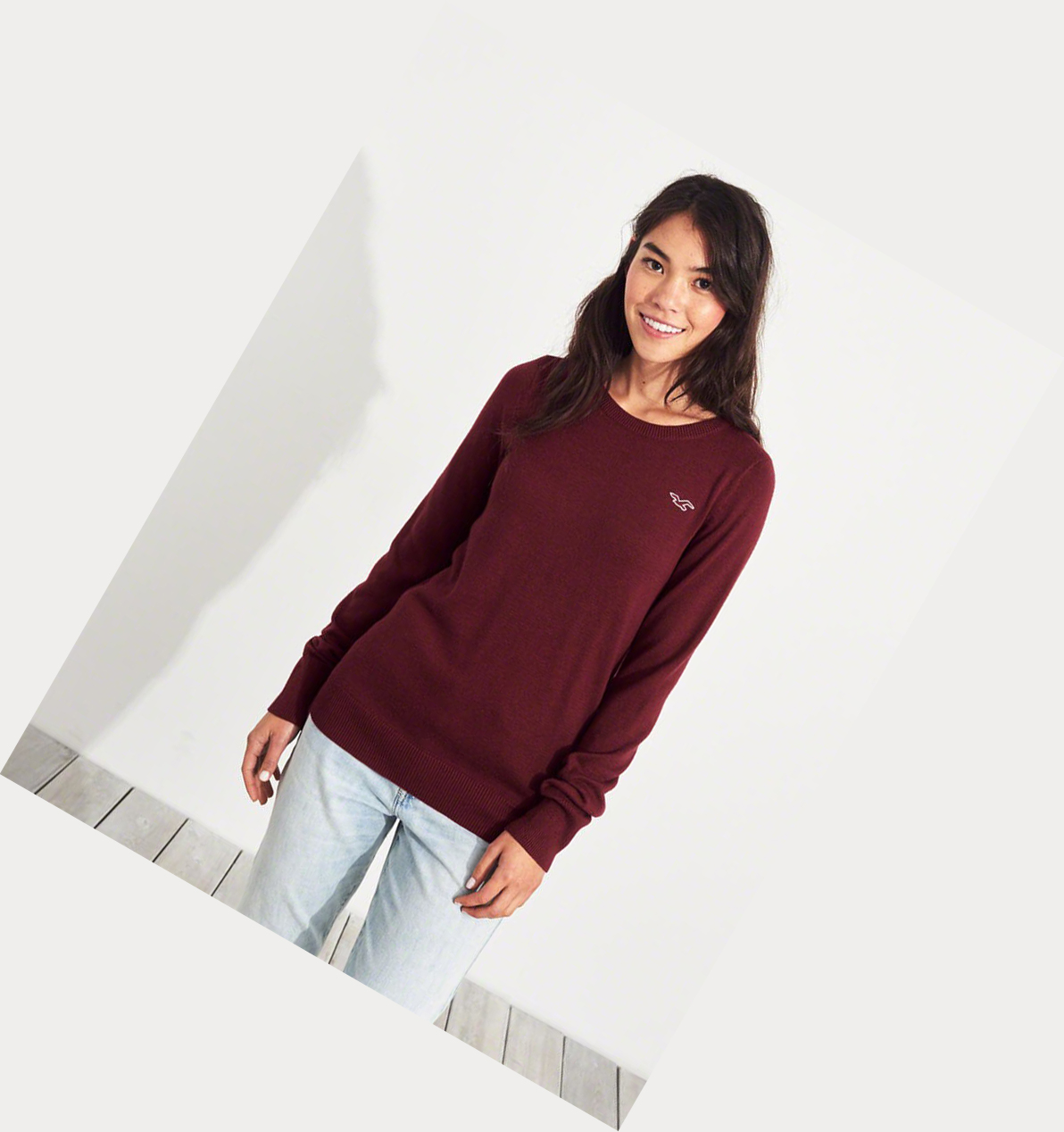 Burgundy Women's Hollister Crewneck Sweaters | UK-316OSYE