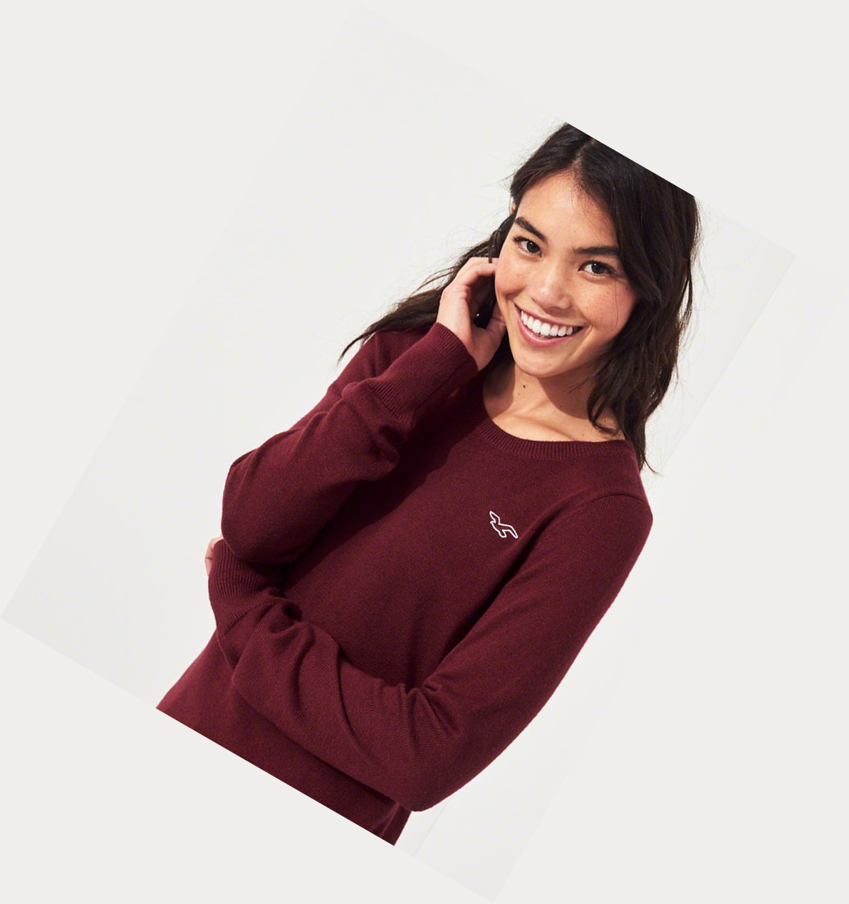 Burgundy Women's Hollister Crewneck Sweaters | UK-316OSYE