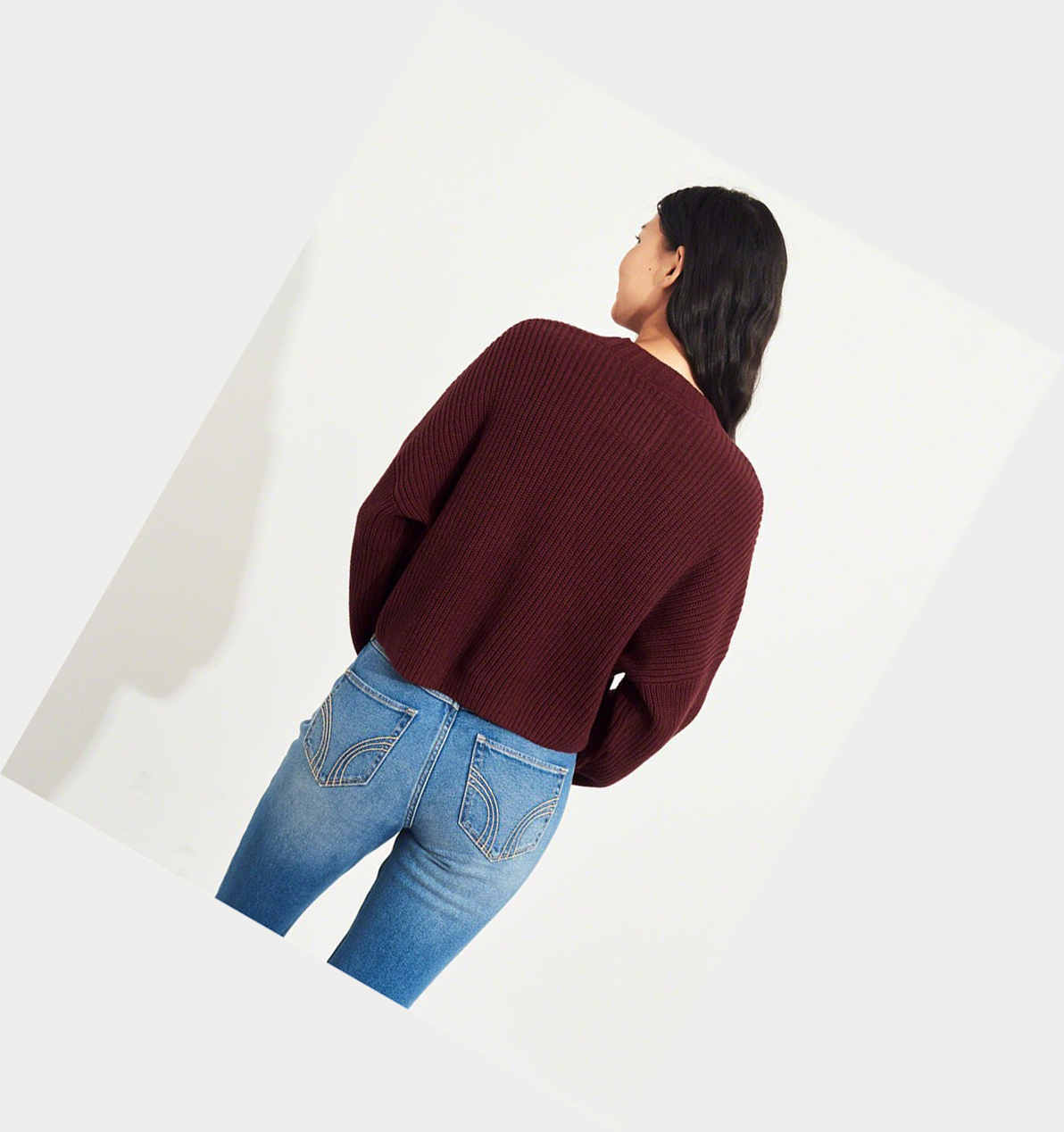 Burgundy Women's Hollister Crop Cardigan Sweaters | UK-940TGLI