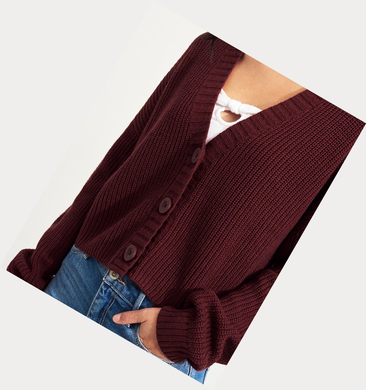 Burgundy Women's Hollister Crop Cardigan Sweaters | UK-940TGLI