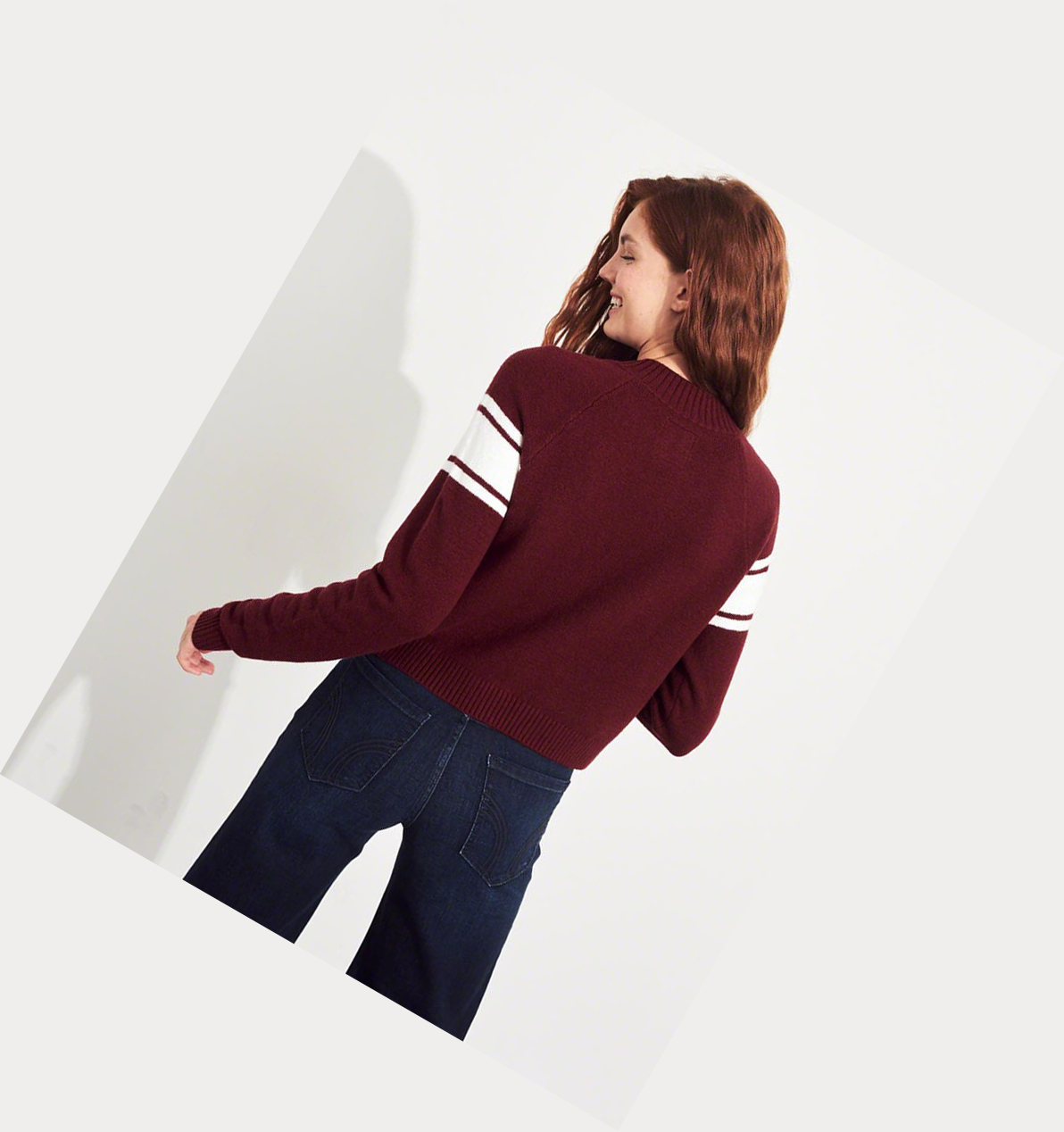 Burgundy Women's Hollister Crop Half-Zip Sweaters | UK-283TDJO