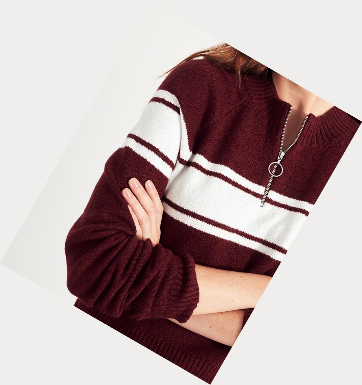 Burgundy Women's Hollister Crop Half-Zip Sweaters | UK-283TDJO