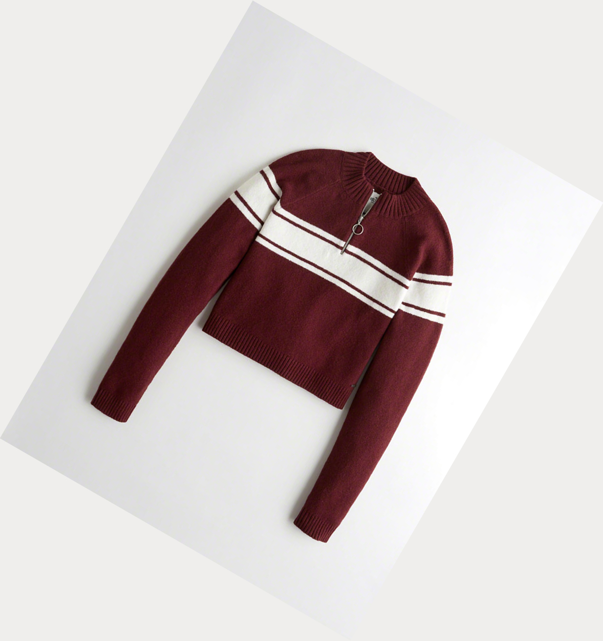 Burgundy Women\'s Hollister Crop Half-Zip Sweaters | UK-283TDJO