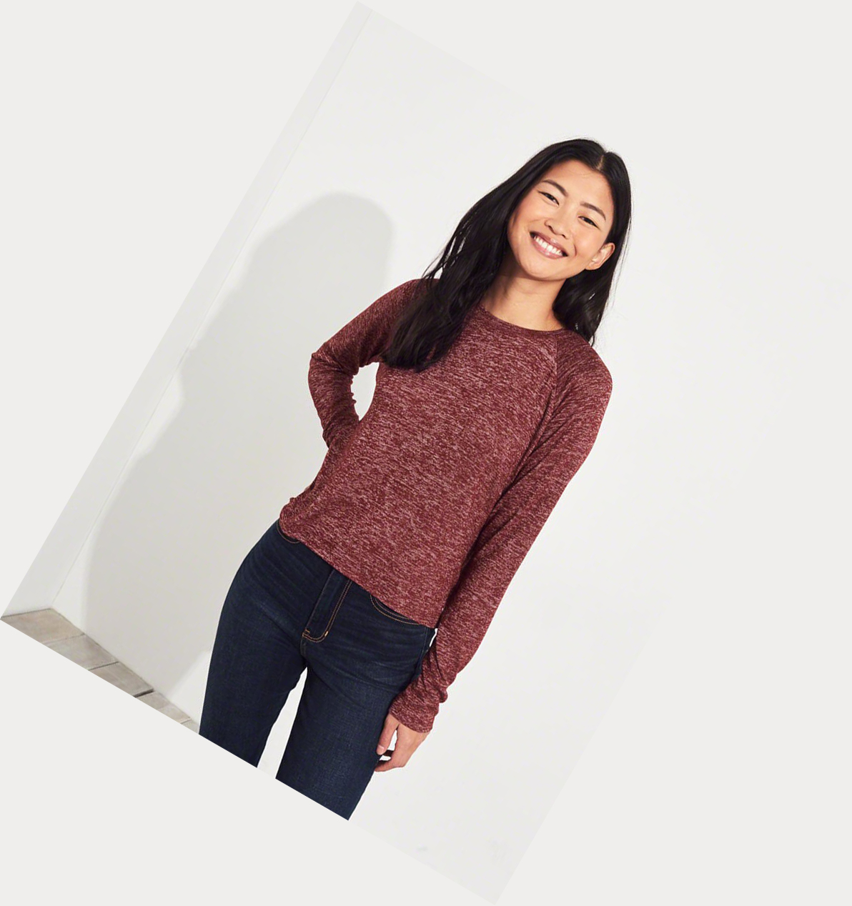 Burgundy Women's Hollister Easy Raglan Long Sleeve | UK-378PWIS