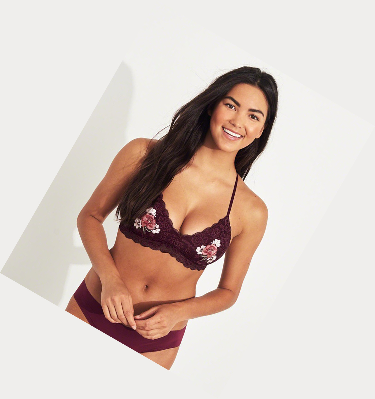 Burgundy Women's Hollister Embroidered Triangle With Removable Pads Bras | UK-940NIFU