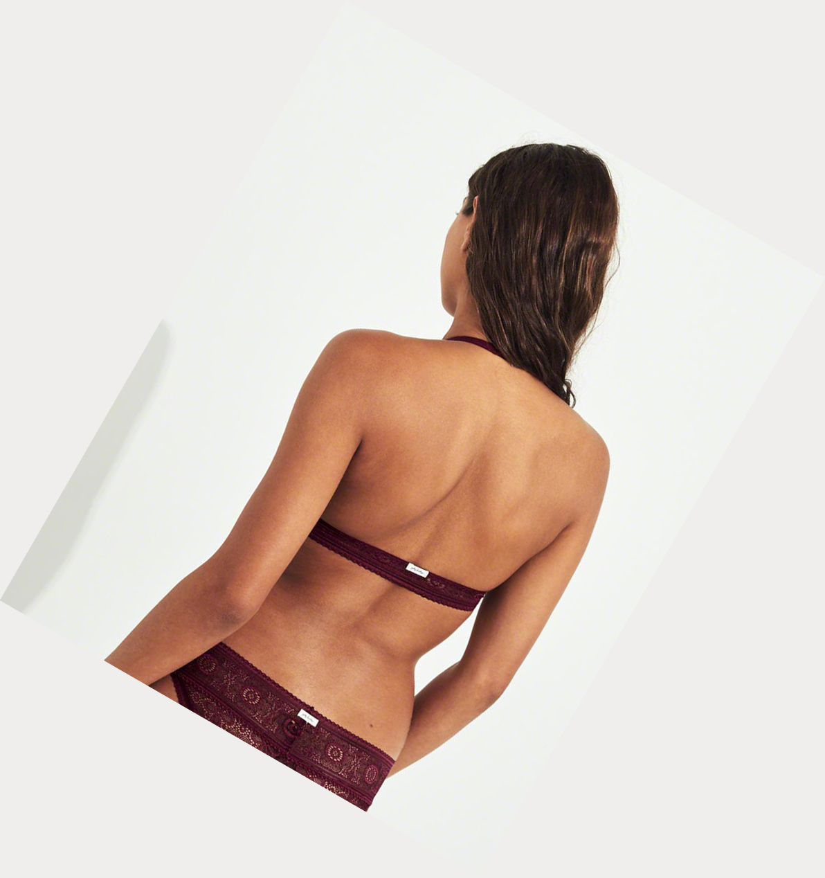 Burgundy Women's Hollister Halter High-Neck With Removable Pads Bras | UK-192SZXJ