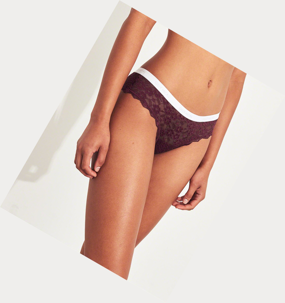 Burgundy Women's Hollister Lace Cheeky Underwear | UK-752QHJX