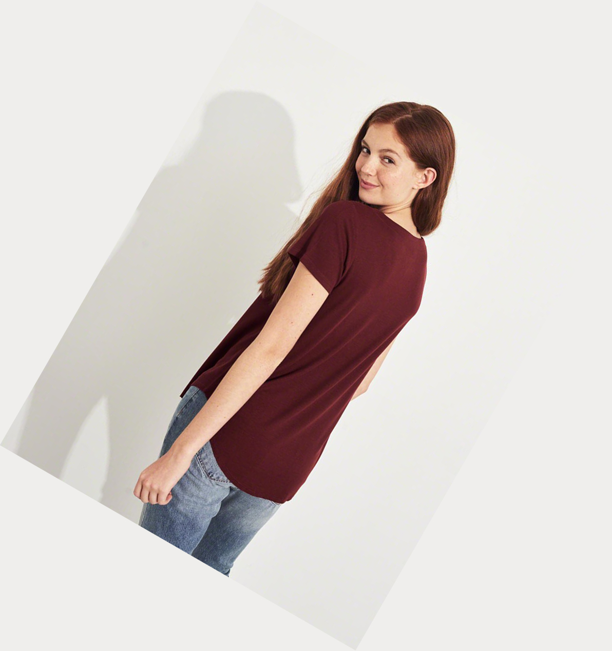 Burgundy Women's Hollister Lace-Up Easy Short Sleeve | UK-805APWN