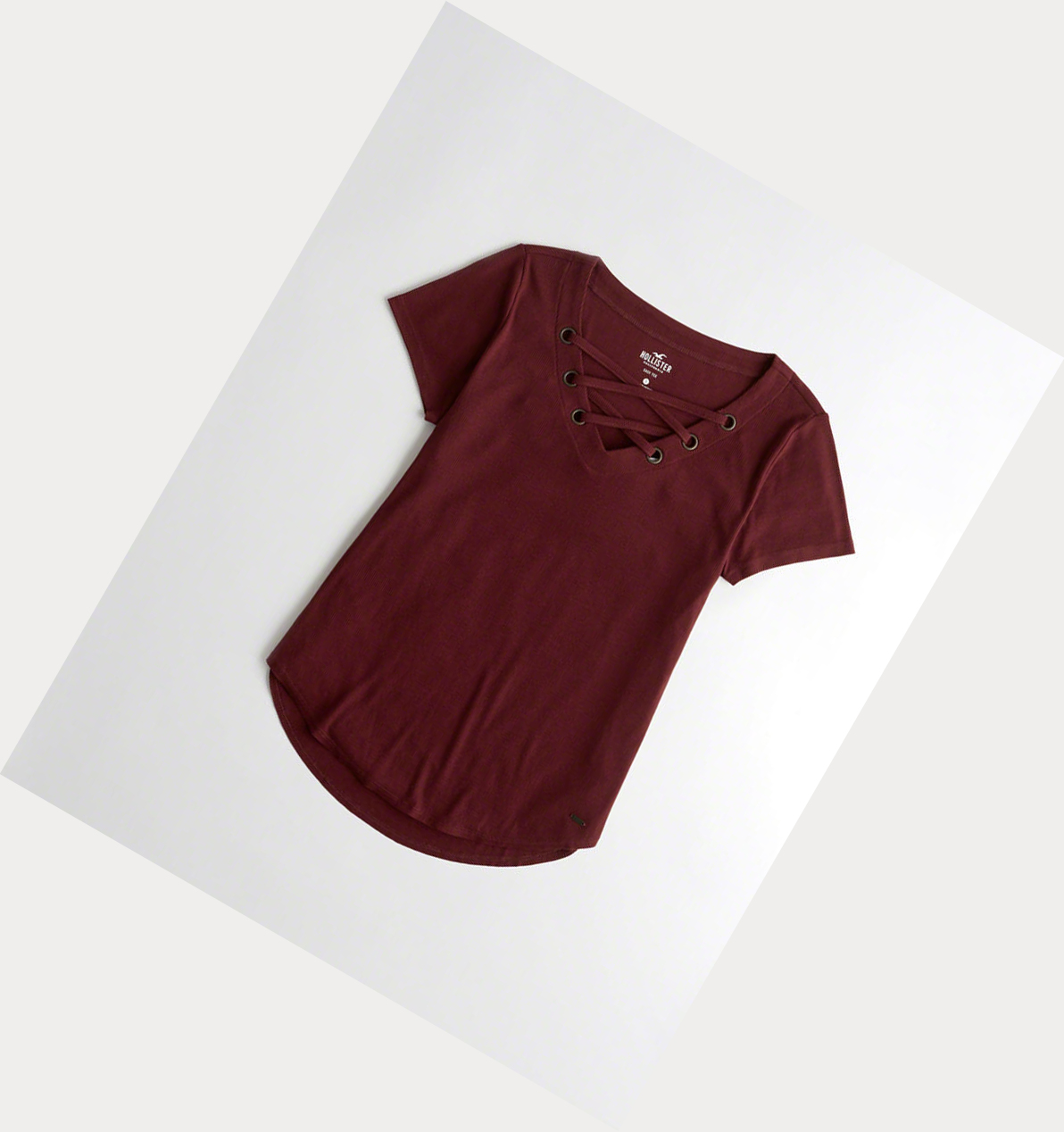 Burgundy Women\'s Hollister Lace-Up Easy Short Sleeve | UK-805APWN