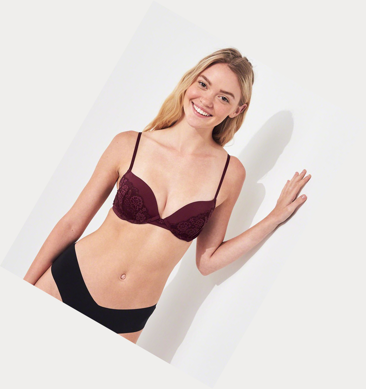 Burgundy Women's Hollister Lightly Lined Plunge Bras | UK-546NIGB