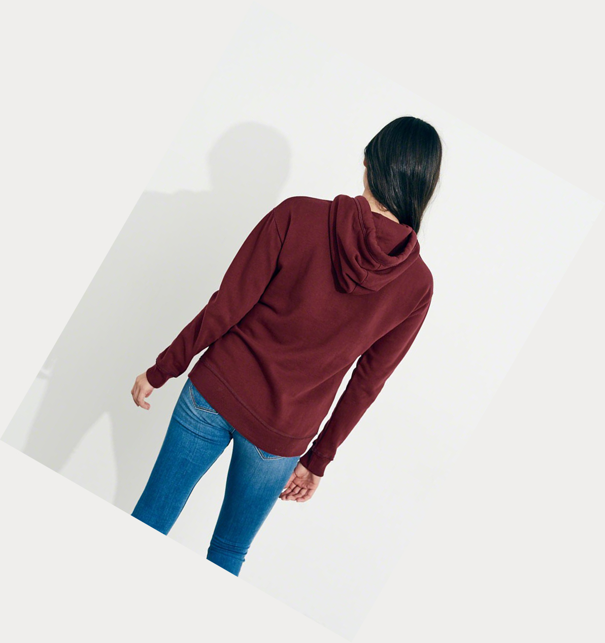 Burgundy Women's Hollister Logo Graphic Hoodie | UK-890MTJG