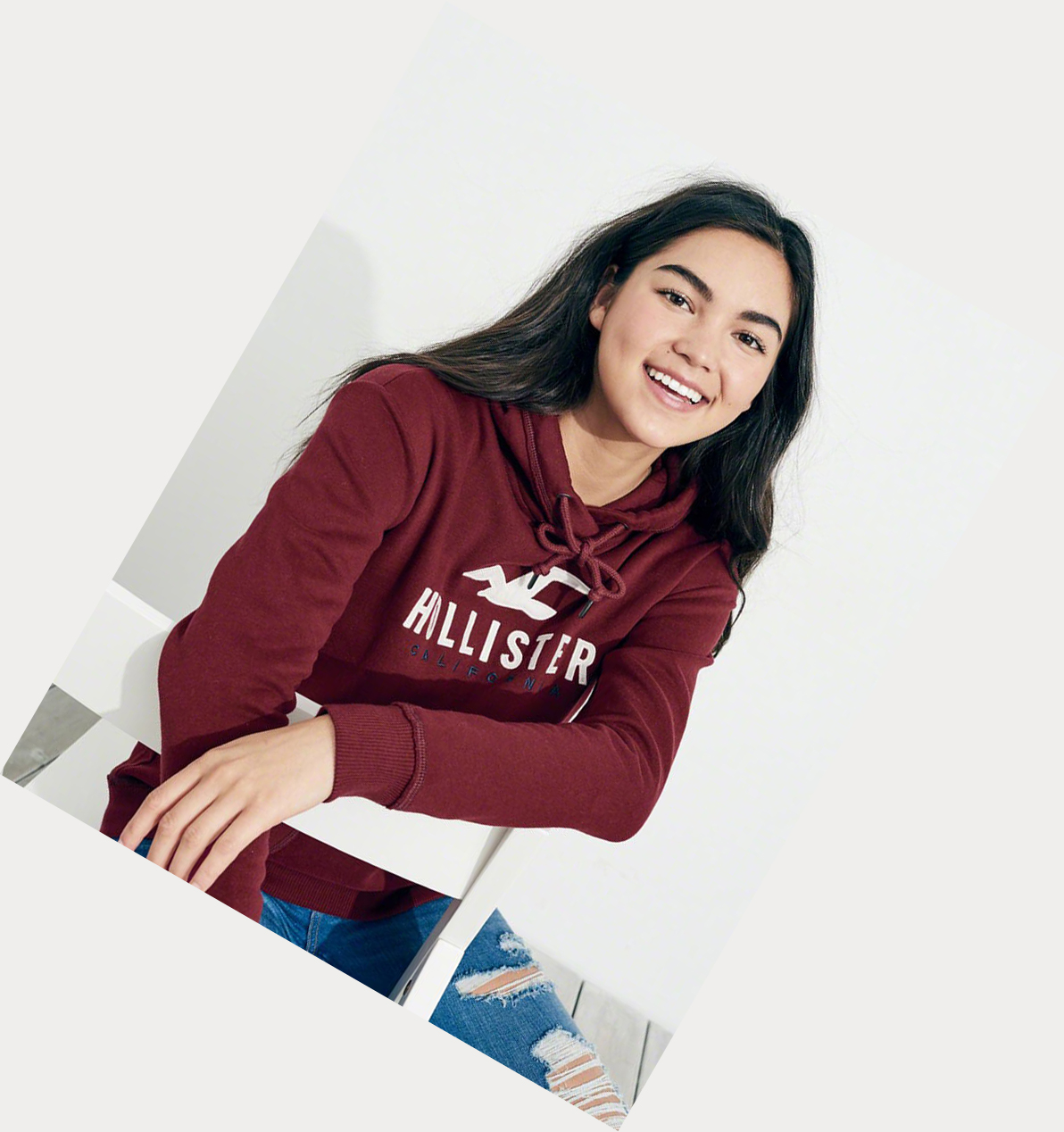 Burgundy Women's Hollister Logo Graphic Hoodie | UK-890MTJG