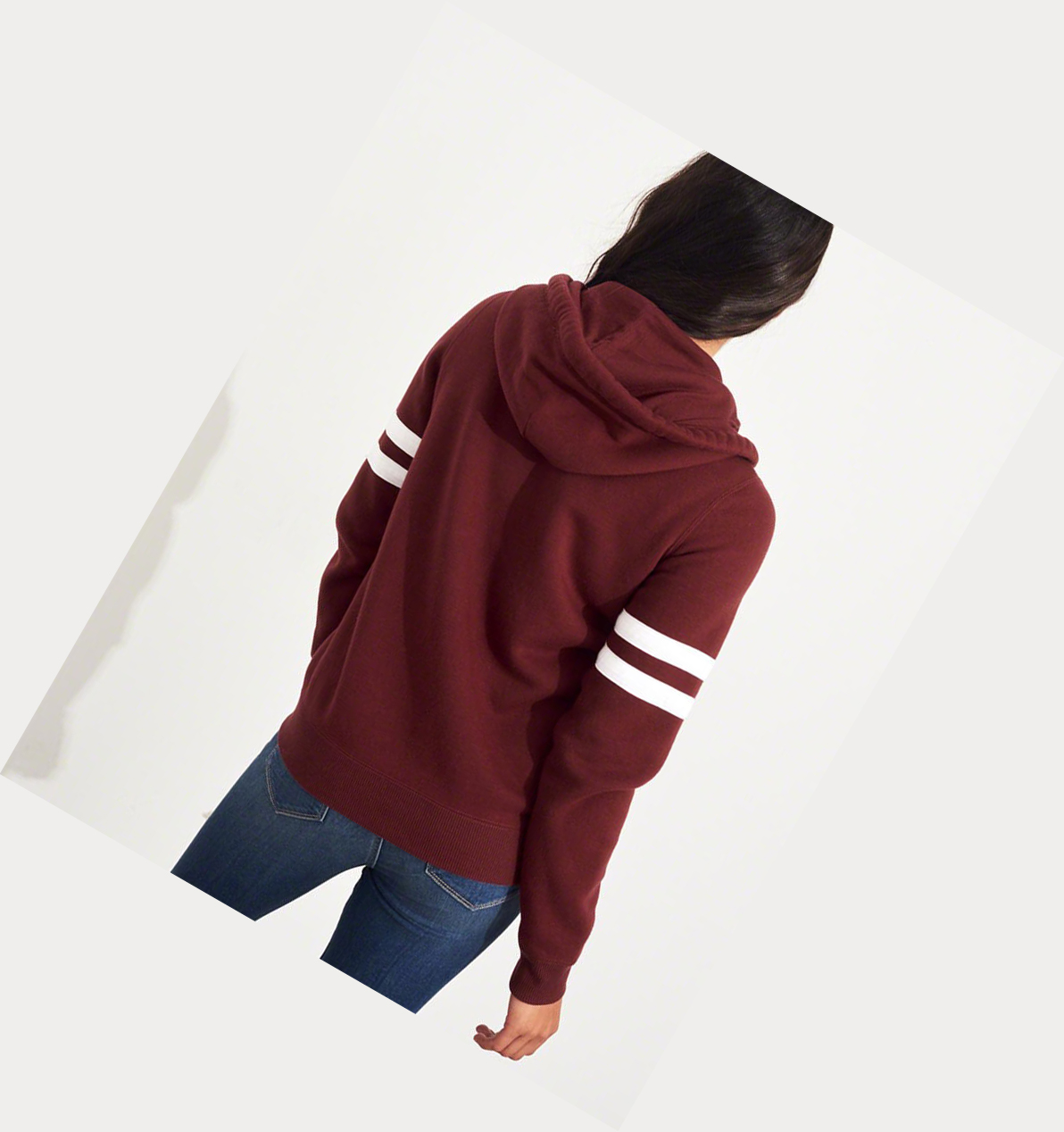 Burgundy Women's Hollister Logo Graphic Full-Zip Hoodie | UK-957HRVG