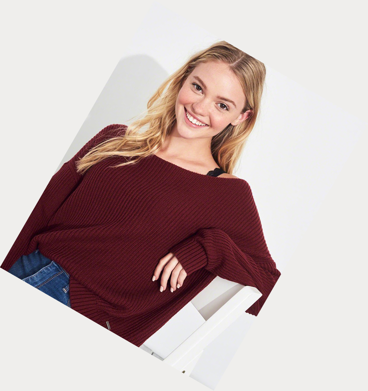 Burgundy Women's Hollister On Or Off The Shoulder Sweaters | UK-631BDLI