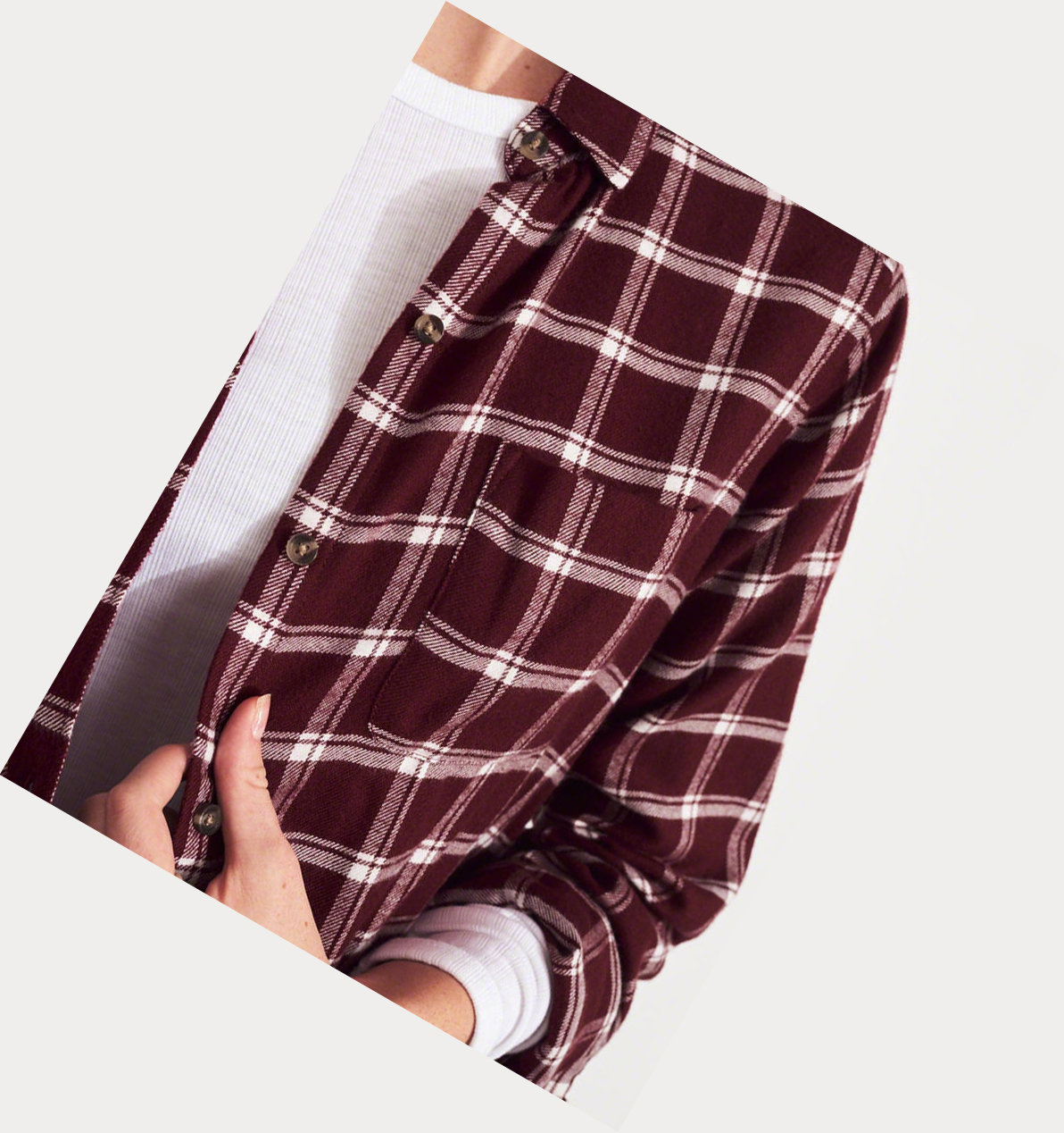 Burgundy Women's Hollister Plaid Long Sleeve | UK-652FEGY