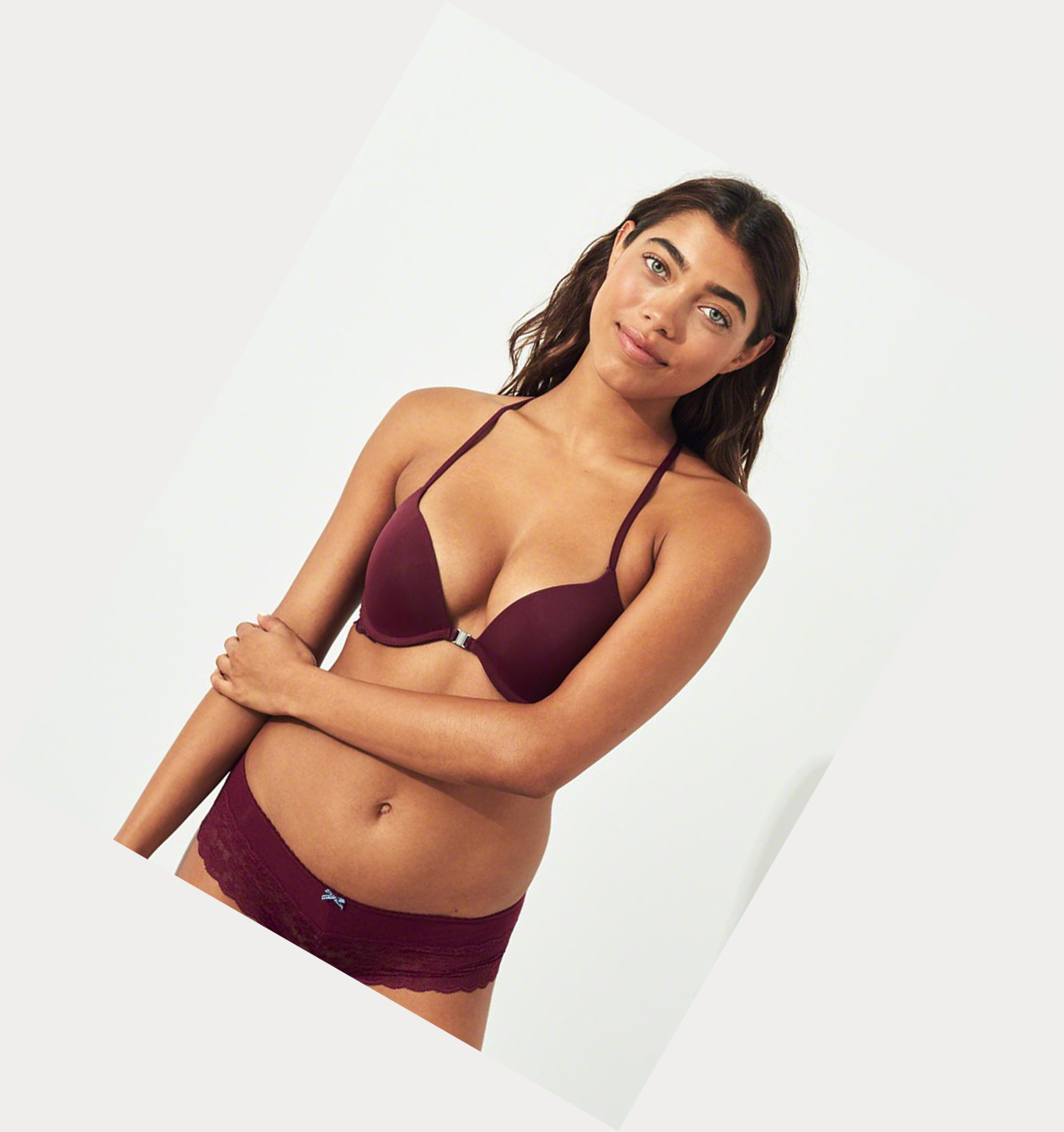 Burgundy Women's Hollister Racerback Push-Up Plunge Bras | UK-234LWJS