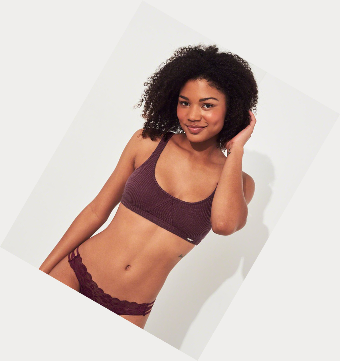 Burgundy Women's Hollister Ribbed Scoop With Removable Pads Bras | UK-573GQOA