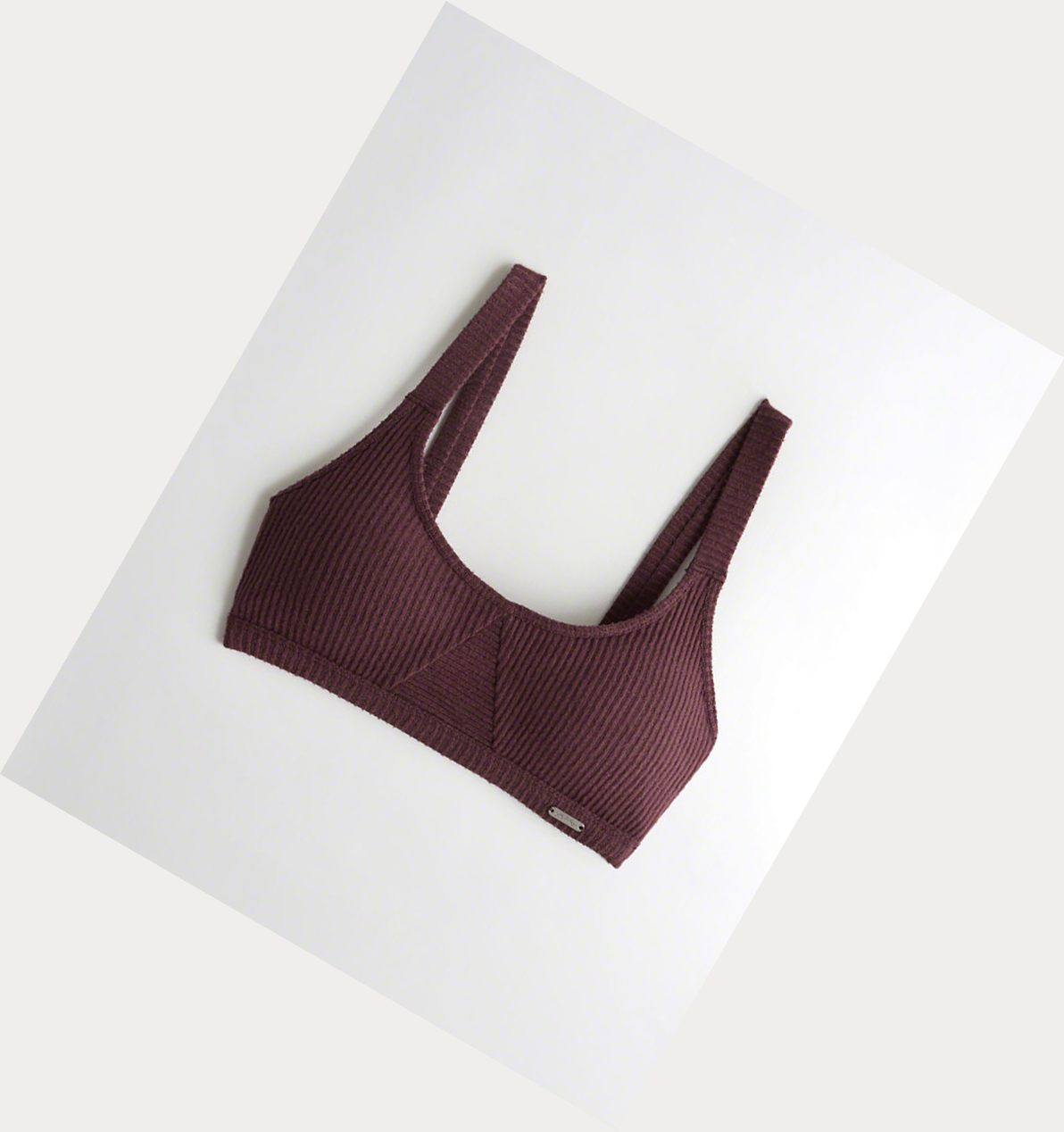 Burgundy Women\'s Hollister Ribbed Scoop With Removable Pads Bras | UK-573GQOA