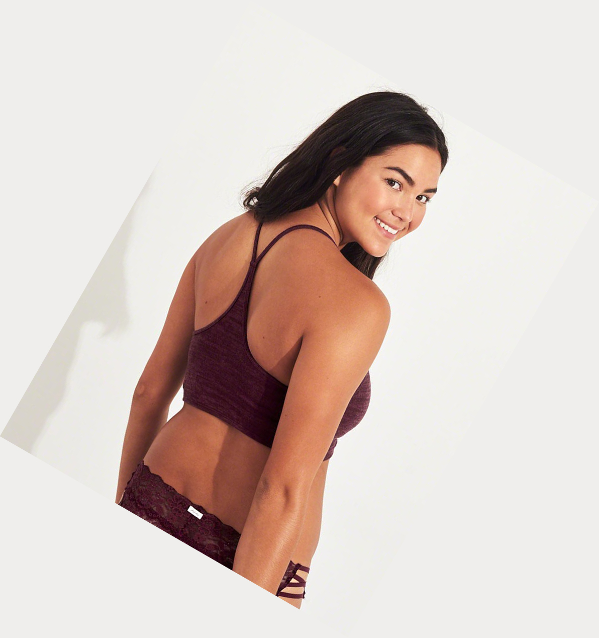 Burgundy Women's Hollister Scoop Longline With Removable Pads Bras | UK-572LBIC