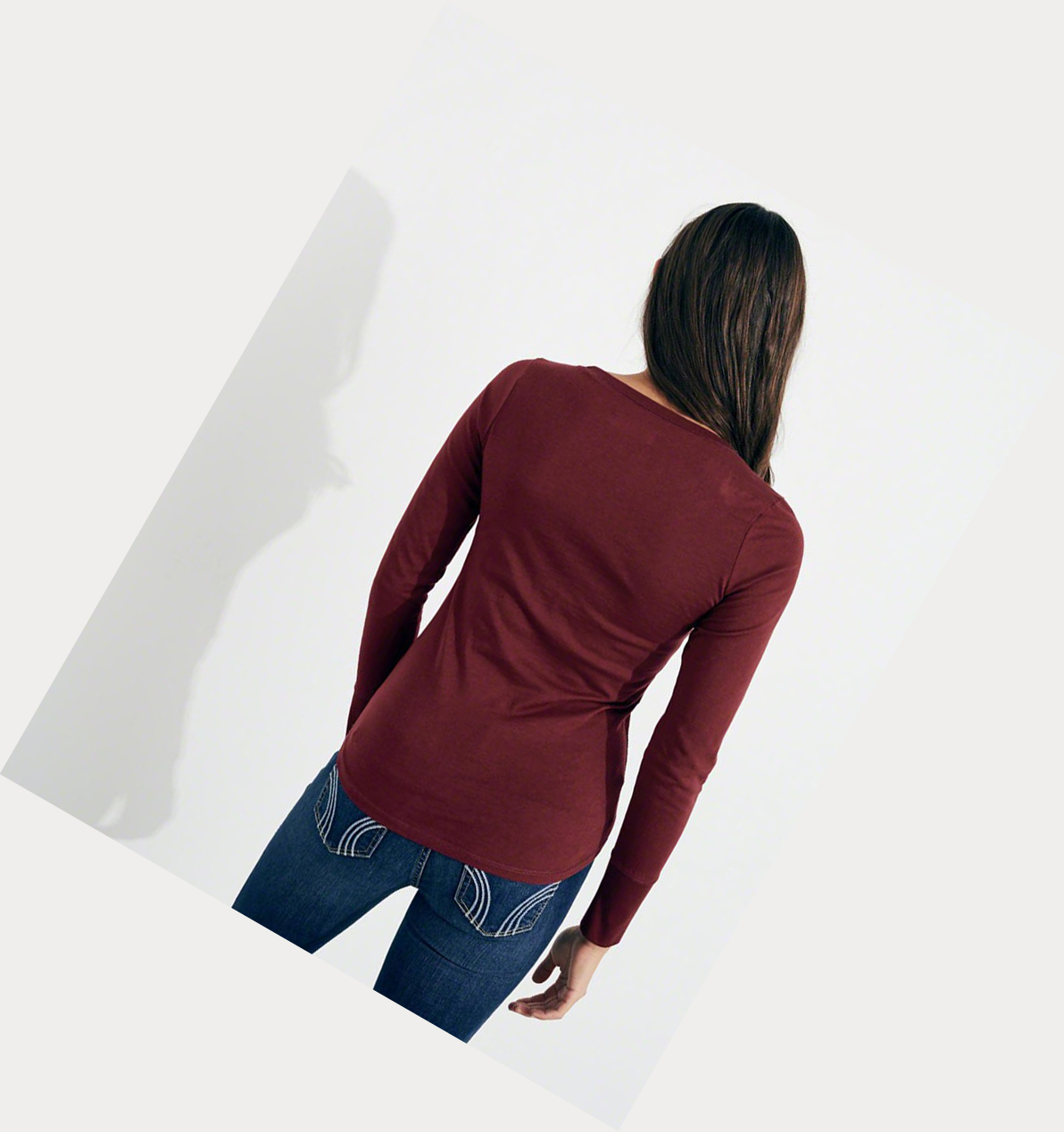 Burgundy Women's Hollister Slim Crew Long Sleeve | UK-180HWMJ