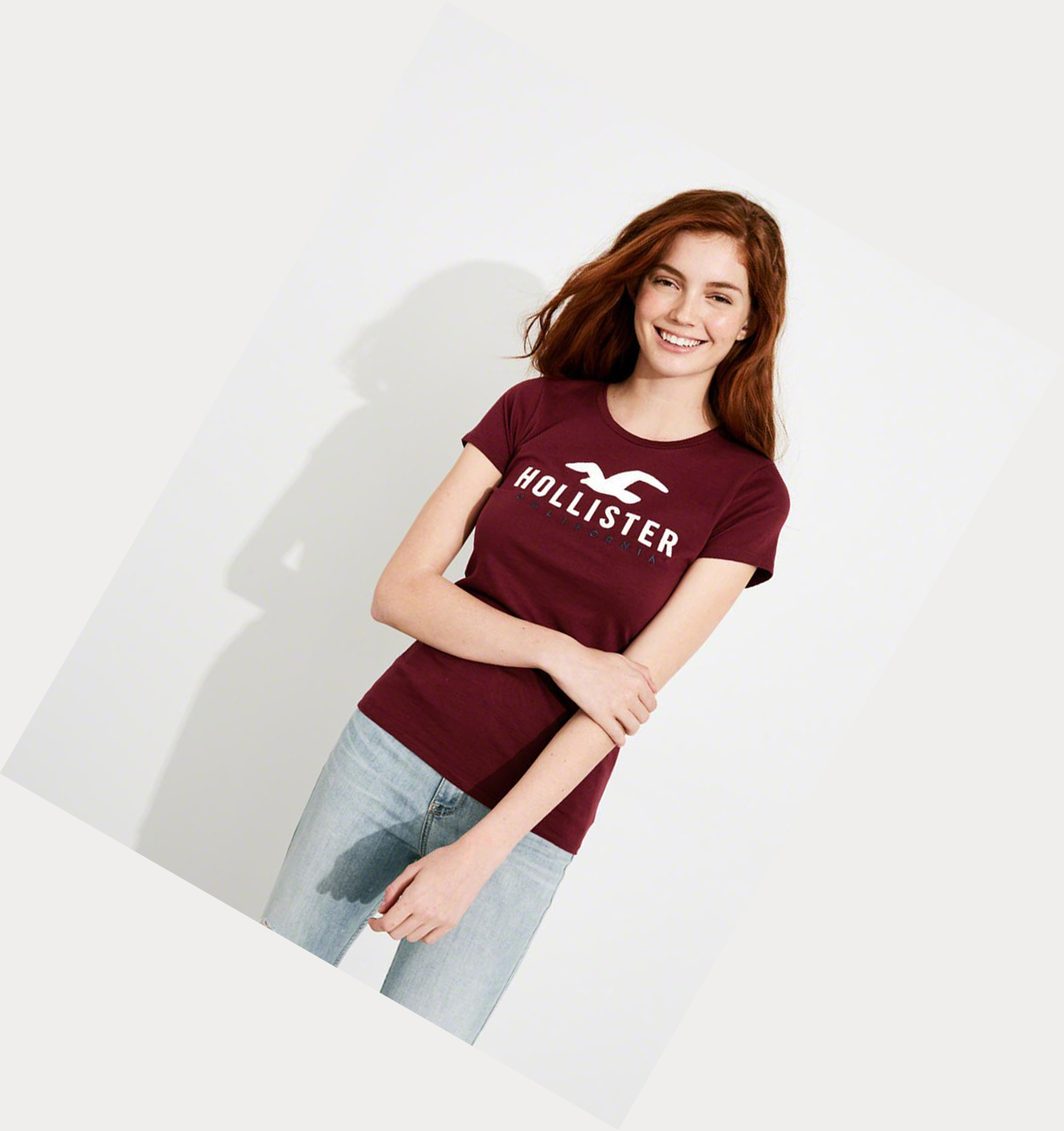 Burgundy Women's Hollister Slim Crew Short Sleeve | UK-204WQET