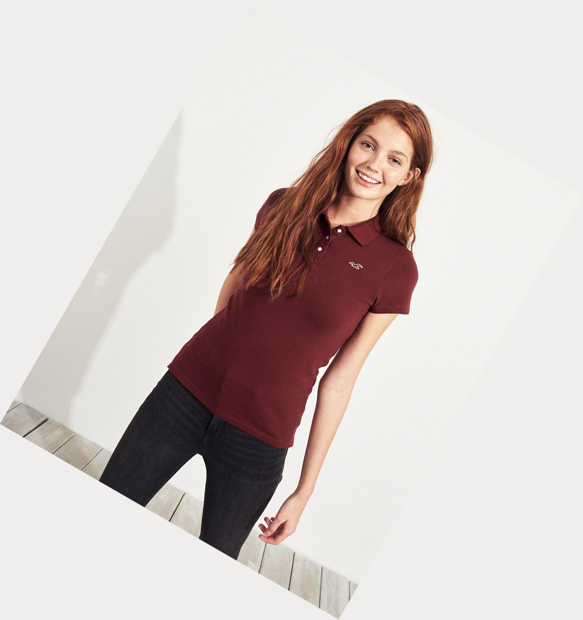 Burgundy Women's Hollister Slim Icon Polo Shirts | UK-038OEJK