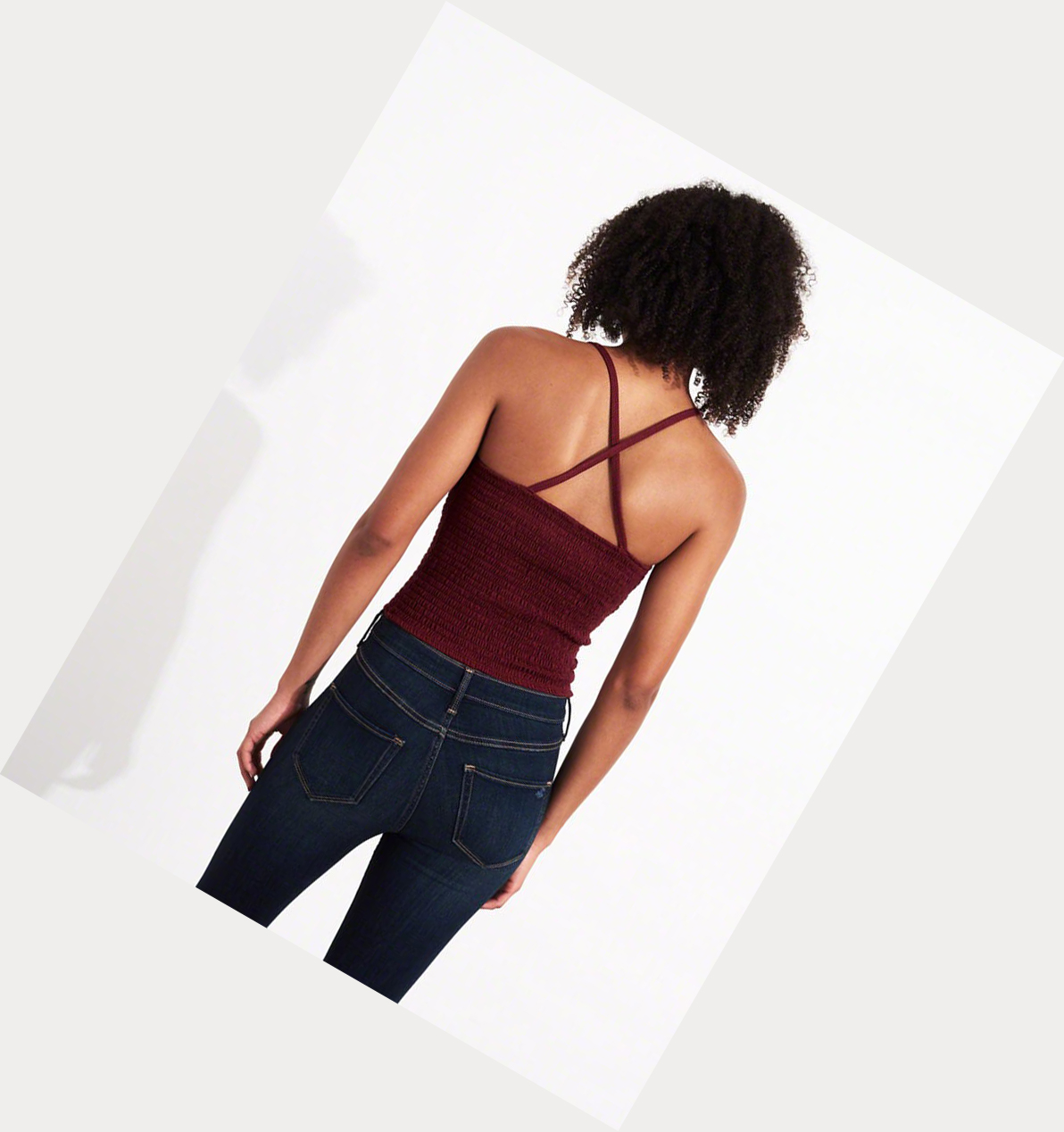 Burgundy Women's Hollister Smocked High-Neck Tanks | UK-891DYBP