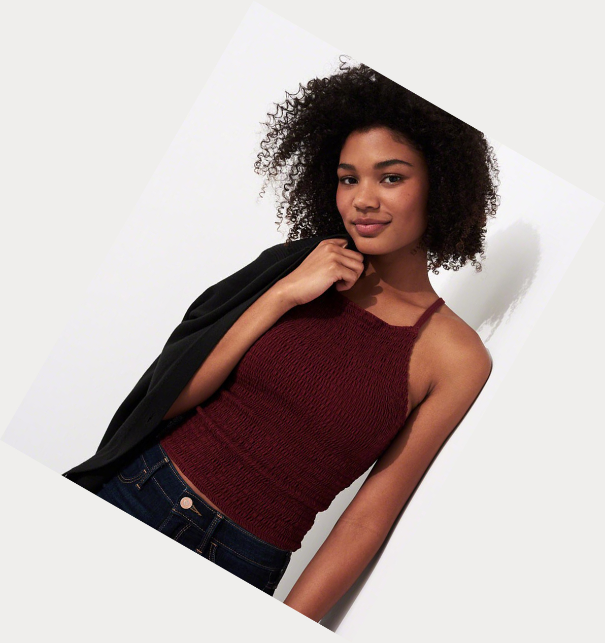 Burgundy Women's Hollister Smocked High-Neck Tanks | UK-891DYBP