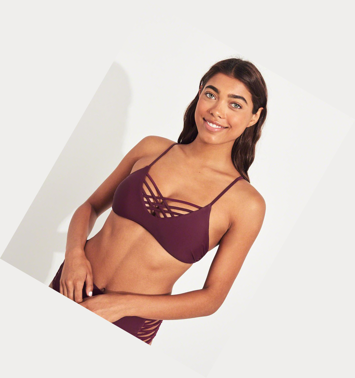 Burgundy Women's Hollister Strappy Scoop Bikini Tops | UK-158MVCY