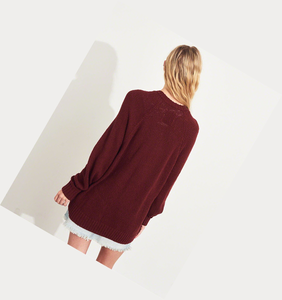 Burgundy Women's Hollister Textured Oversized Cardigan Sweaters | UK-652QFPW