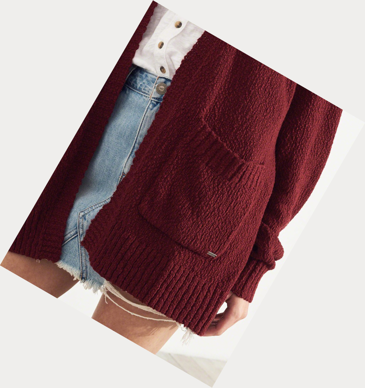 Burgundy Women's Hollister Textured Oversized Cardigan Sweaters | UK-652QFPW