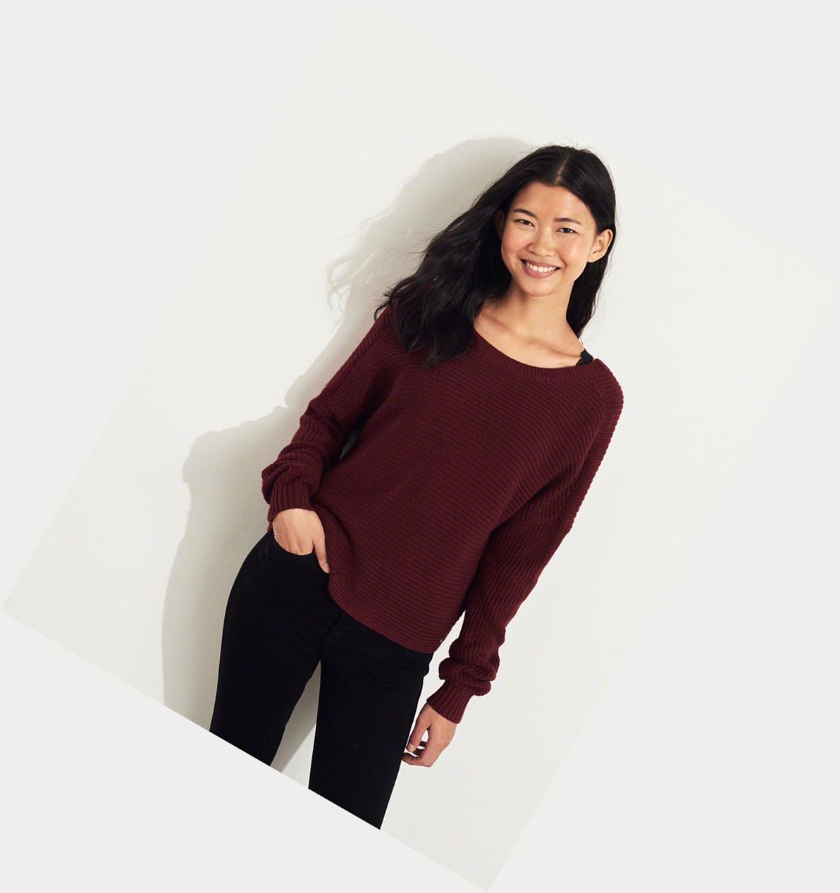 Burgundy Women's Hollister Twist-Back Sweaters | UK-347VWNF