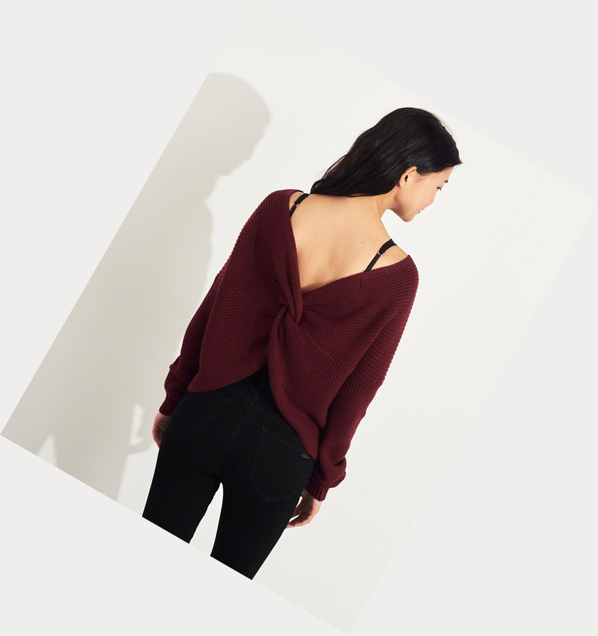 Burgundy Women's Hollister Twist-Back Sweaters | UK-347VWNF