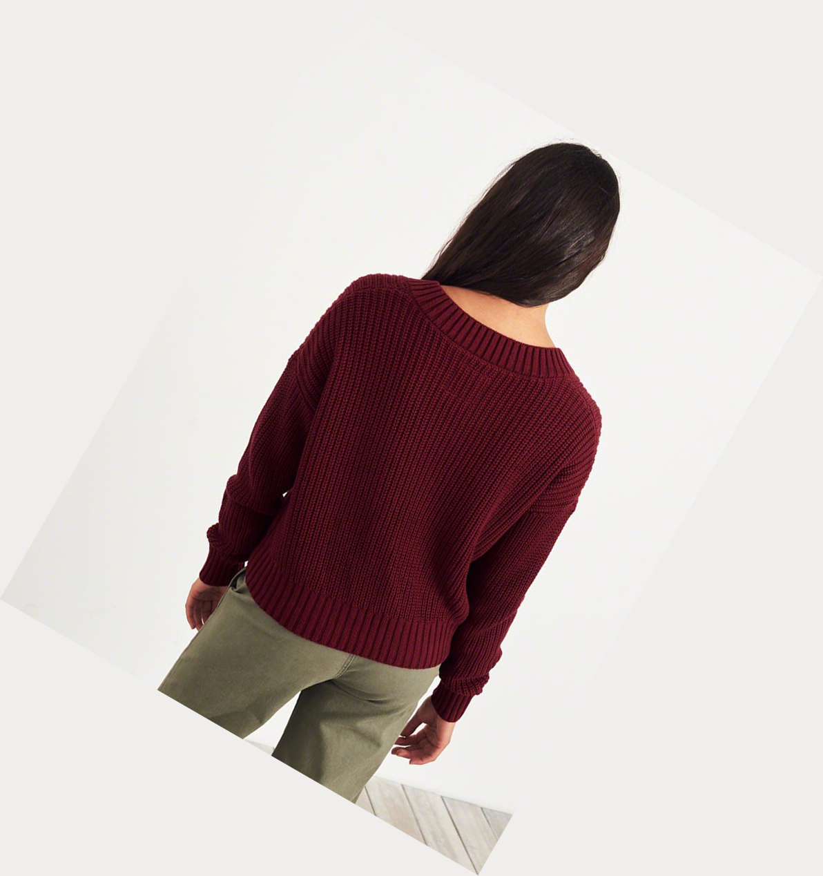 Burgundy Women's Hollister V-Neck Sweaters | UK-831PRYG