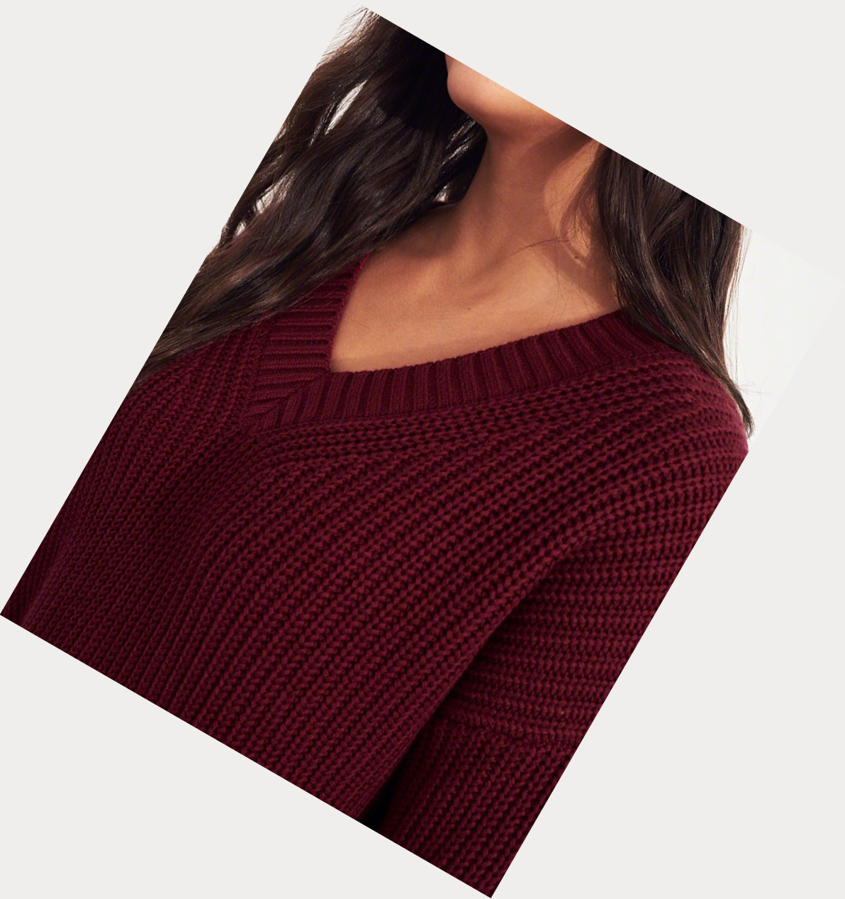 Burgundy Women's Hollister V-Neck Sweaters | UK-831PRYG